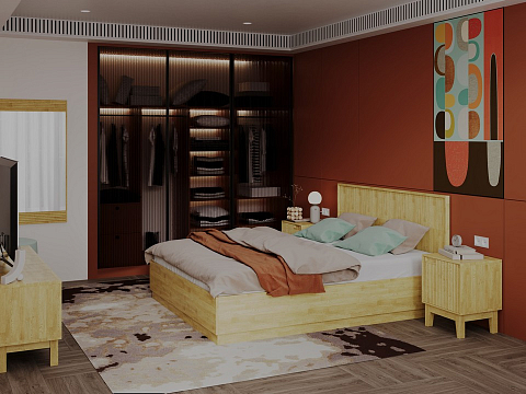Коричневая кровать Tempo с подъемным механизмом - Кровать с ПМ с вертикальной фрезеровкой и декоративным обрамлением изголовья