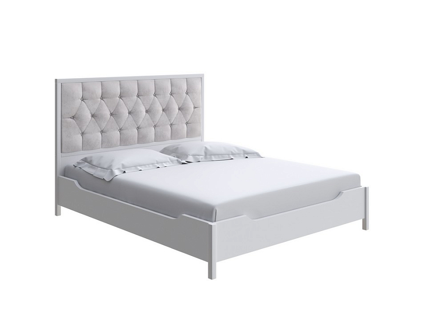 Кровать Vester 140x190 Ткань/Массив Лофти Серый/Белая эмаль (сосна) - Современная кровать со встроенным основанием